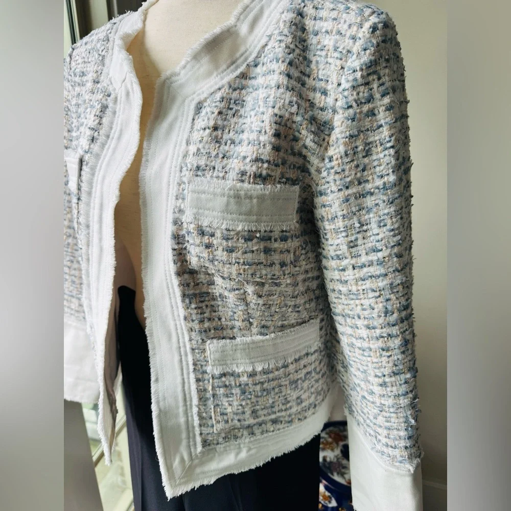 Nanette Lepore Tweed Blazer in White and Blue - Picture 3 of 8